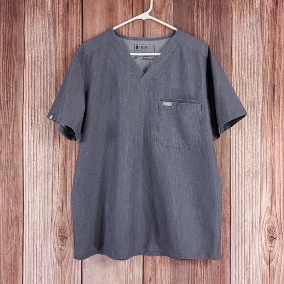 Figs Mens Size Large Leon Two Pocket Scrub Top Gray V-Neck Shirt FM1500 PO 1659 - Picture 1 of 12